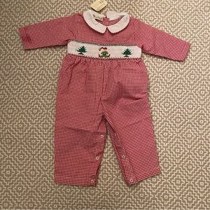 NWT Hand-smocked baby boy Christmas romper